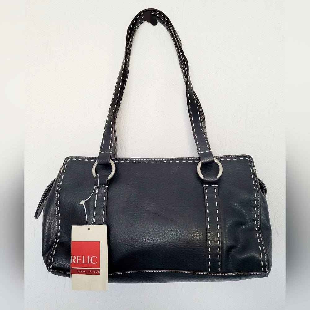 Relic Hannah Contrast Stitching Shoulder Bag Vegan Leather Black 12"×7"×3" NEW - Picture 3 of 16